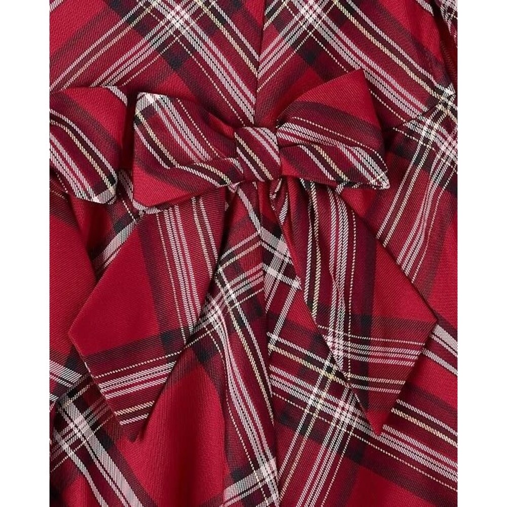 The Children's Place Girls Plaid Bubble Hem Dress Red Ochre Size 14 New - Picture 3 of 4